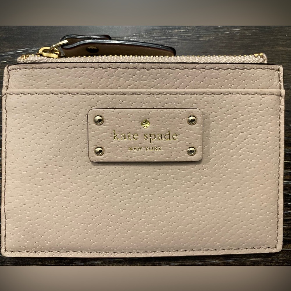 Kate Spade Small Slim Card Holder with Zipper - Cream/Tan